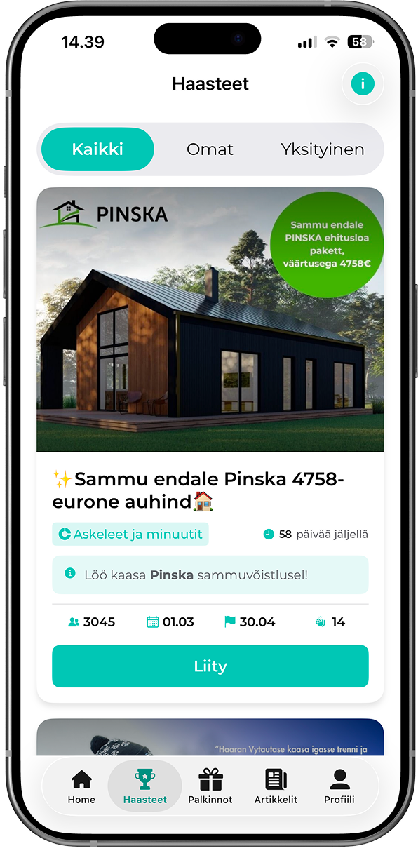 FitSphere äpp: avalike võistluste nimekiri ja liitumise võimalus