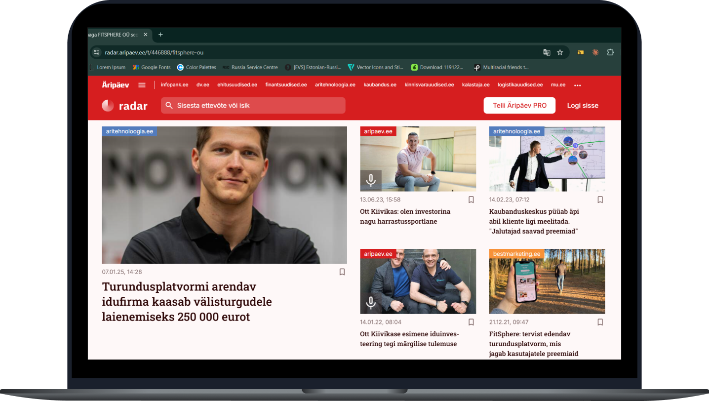 Äripäeva veebileht sülearvuti ekraanil
